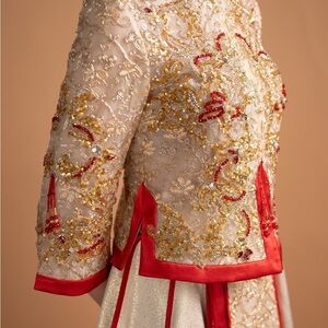 Gold and Red satin Embroidered top Chinese wedding
